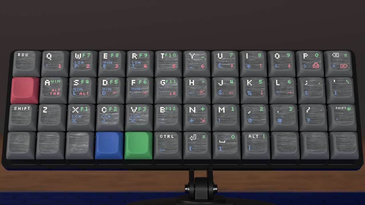 A set made on this page, on a Planck with PBS caps in brushed gunmetal, each cap showing up to four layers
